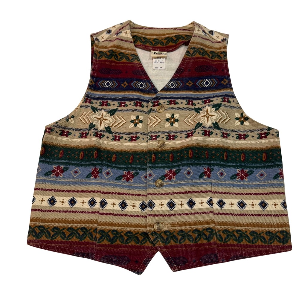 Vintage 90s Southwestern Aztec Vest USA Made Cotton Boho Western Y2K Cottagecore